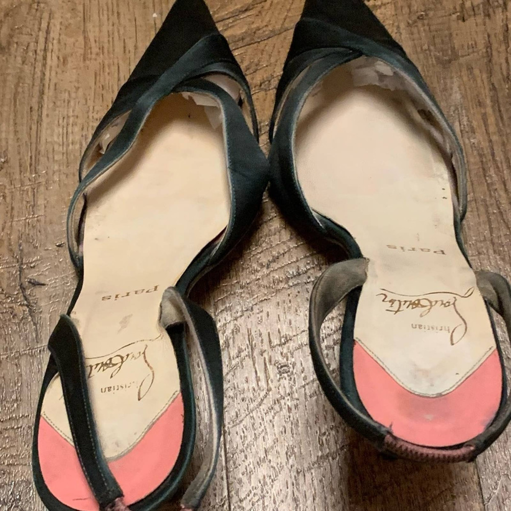 CHRISTIAN LOUBOUTIN Black CREPE SATIN  4” STILETTOS 40 1/2 - Picture 6 of 16